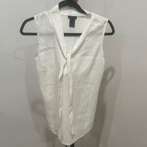 Ann Taylor Ivory Sleeveless Blouse with Tie Detail